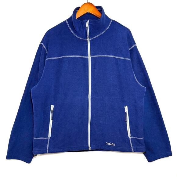 Cabela's Large Blue Full Zip Fleece Jacket Pockets Utility Fall‎ Workwear Winter - Picture 1 of 12